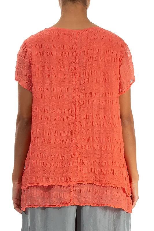 Layered Living Coral Light Silk Blouse