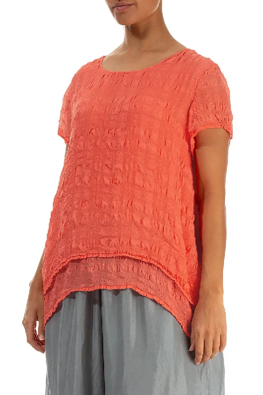 Layered Living Coral Light Silk Blouse