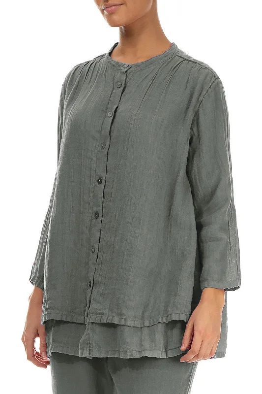 Layered Sage Gauze Linen Shirt