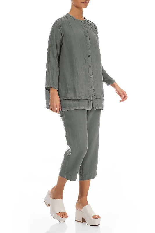 Layered Sage Gauze Linen Shirt