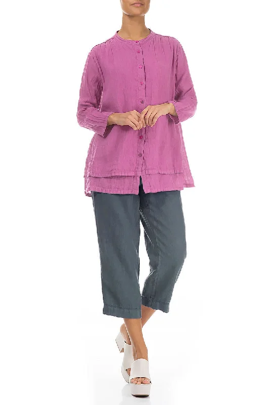 Layered Wild Berry Gauze Linen Shirt