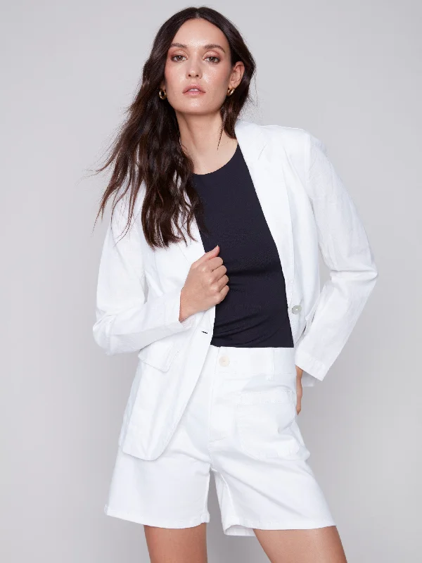 Light Linen Blend Blazer - White