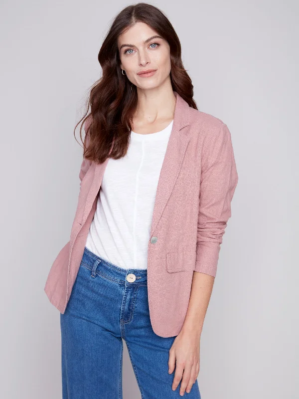 Light Linen Blend Blazer - Woodrose