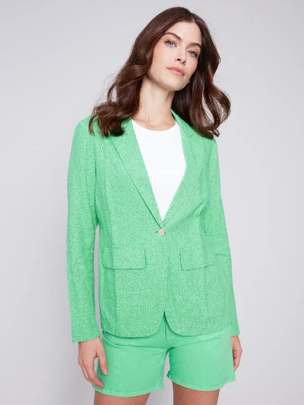 Light Linen Blend Blazer - Emerald