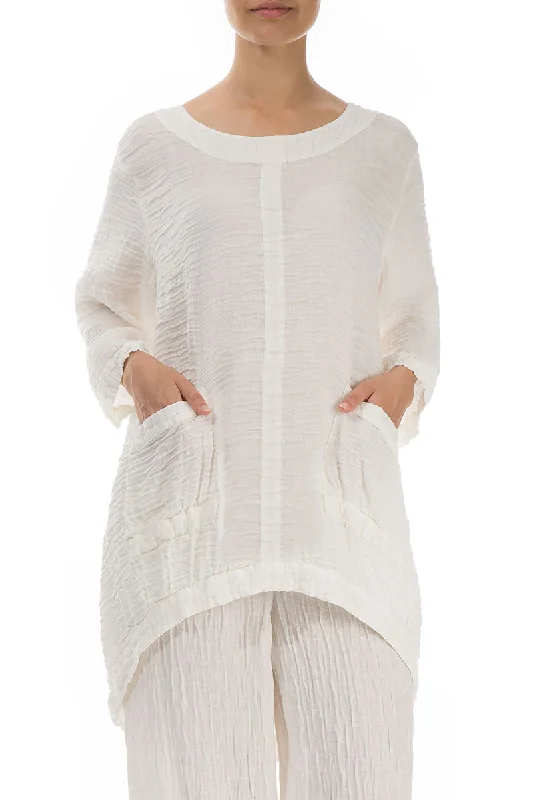 Evergreen Longer Back Crinkled Off White Tunic