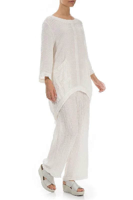 Evergreen Longer Back Crinkled Off White Tunic