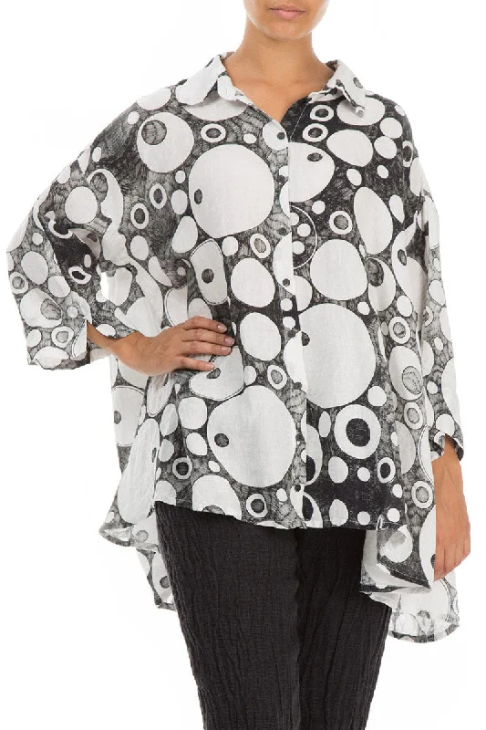 Loose Bubbles Print White & Black Linen Shirt