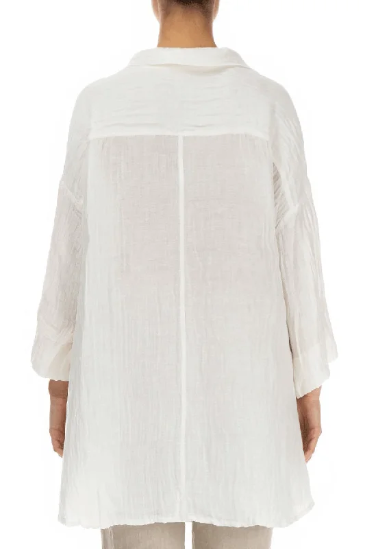 Loose Crinkled Off White Silk Linen Shirt