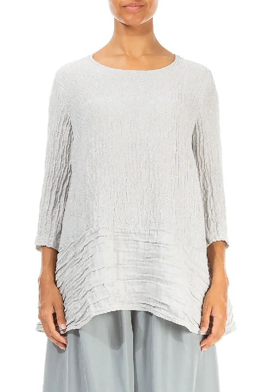 Loose Floral Cream Grey Silk Linen Tunic