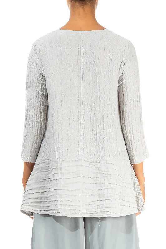 Loose Floral Cream Grey Silk Linen Tunic