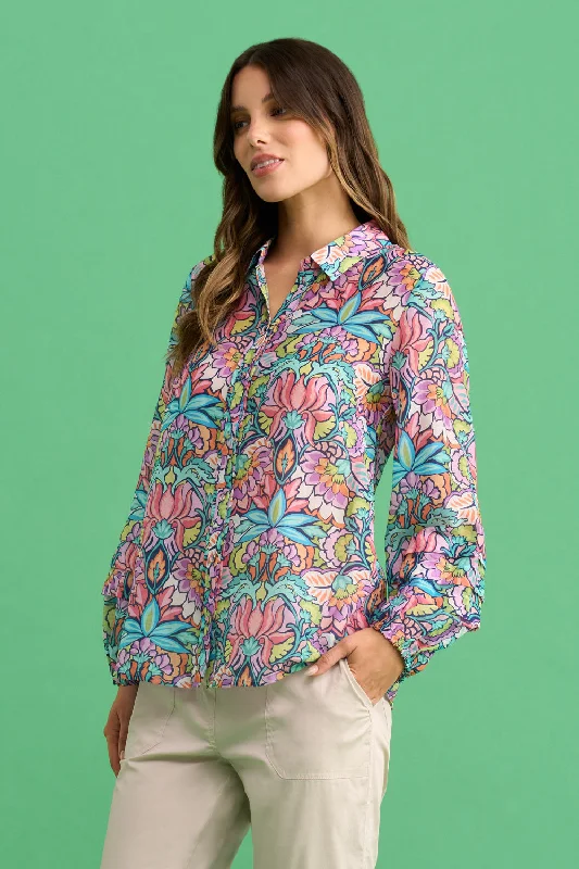 Printed Cotton Silk Shirt - Lotus Print