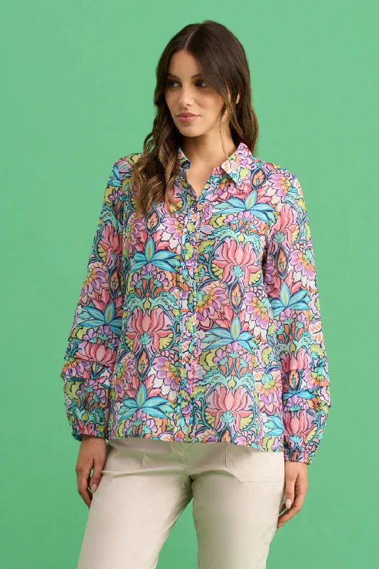 Printed Cotton Silk Shirt - Lotus Print