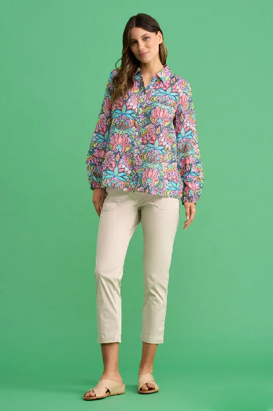 Printed Cotton Silk Shirt - Lotus Print