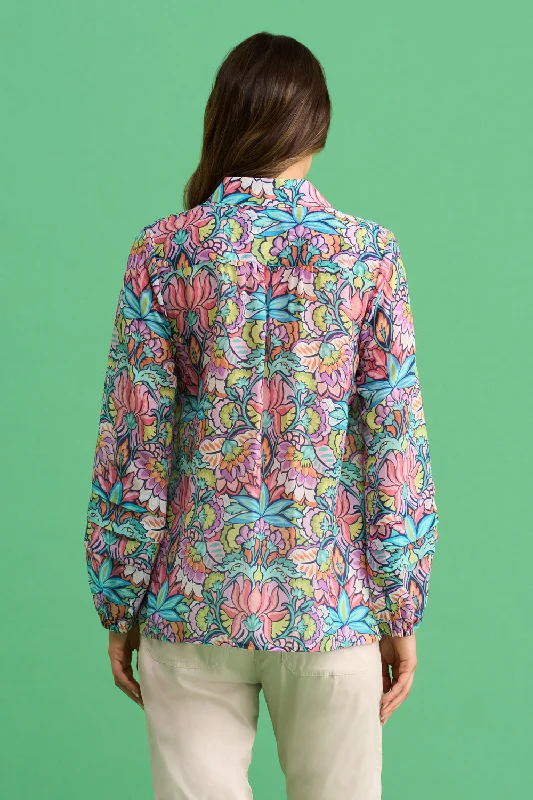 Printed Cotton Silk Shirt - Lotus Print