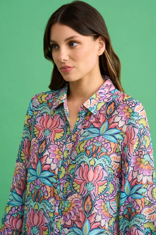 Printed Cotton Silk Shirt - Lotus Print