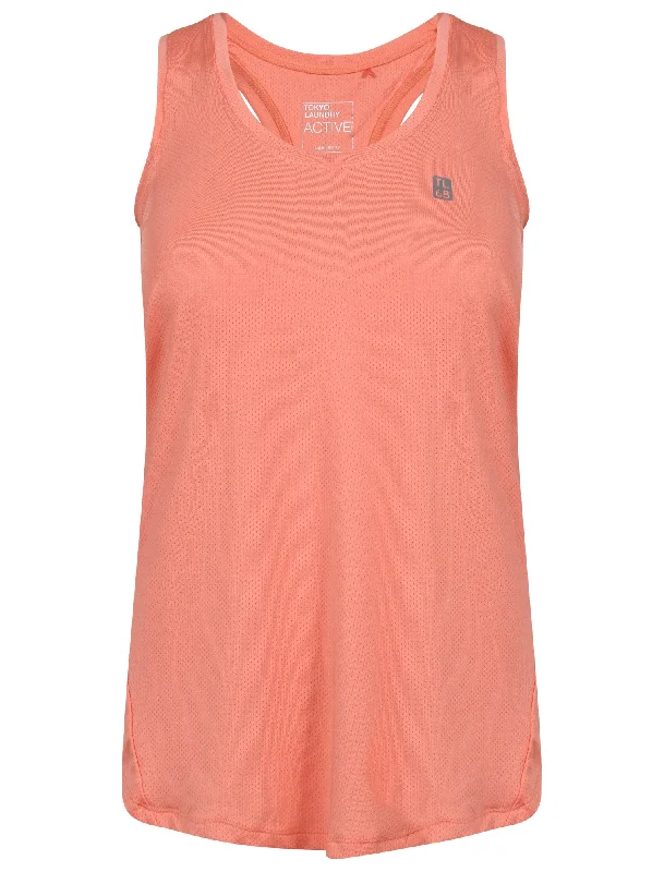 Mancuso Perforated Racer Back Vest Top in Fusion Coral - Tokyo Laundry Active