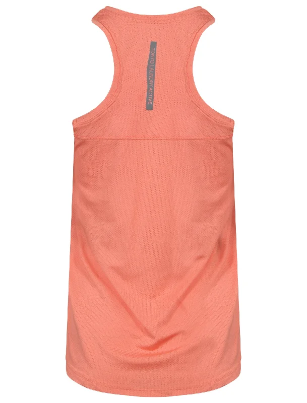 Mancuso Perforated Racer Back Vest Top in Fusion Coral - Tokyo Laundry Active