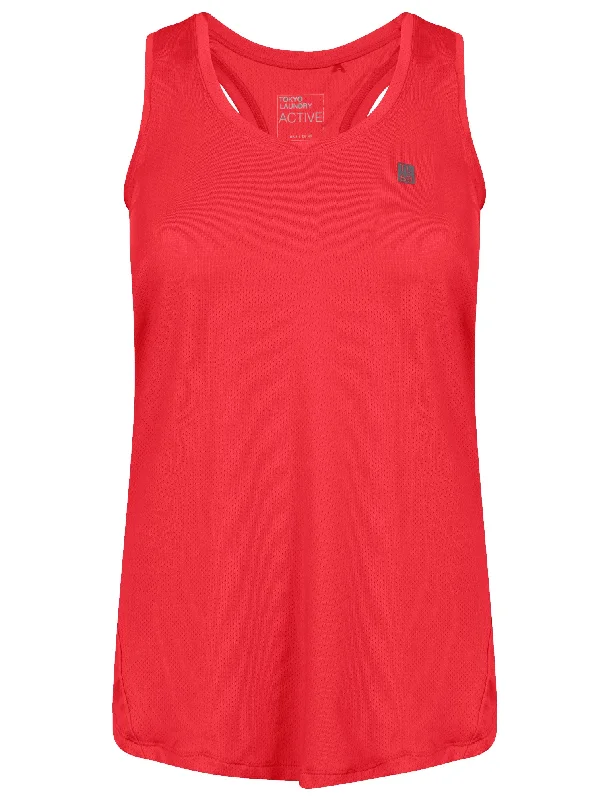 Mancuso Perforated Racer Back Vest Top in Rouge Red - Tokyo Laundry Active