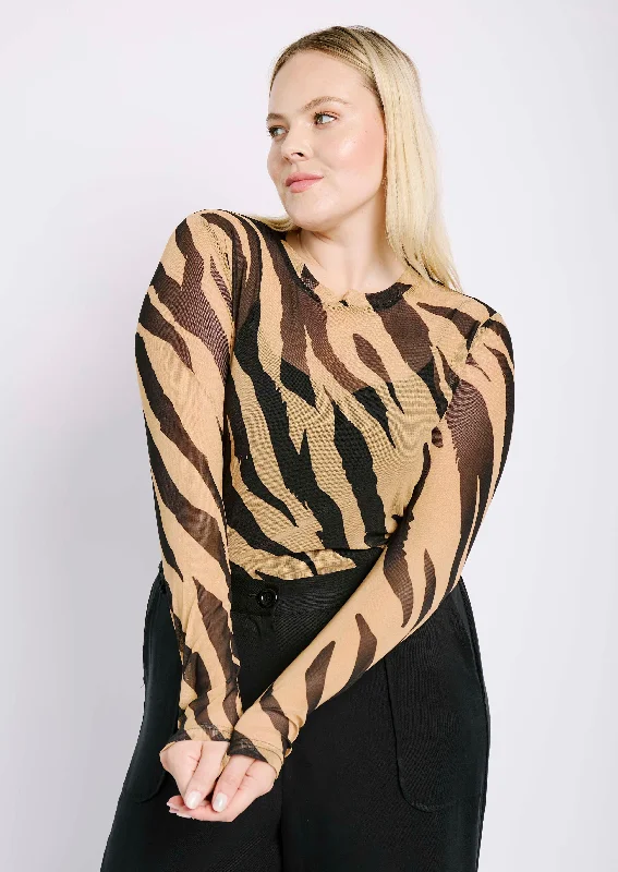 Mesh Crew Neck Top in Big Zebra