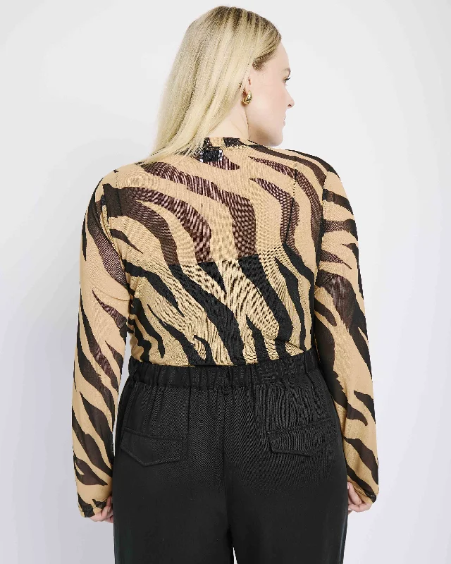 Mesh Crew Neck Top in Big Zebra