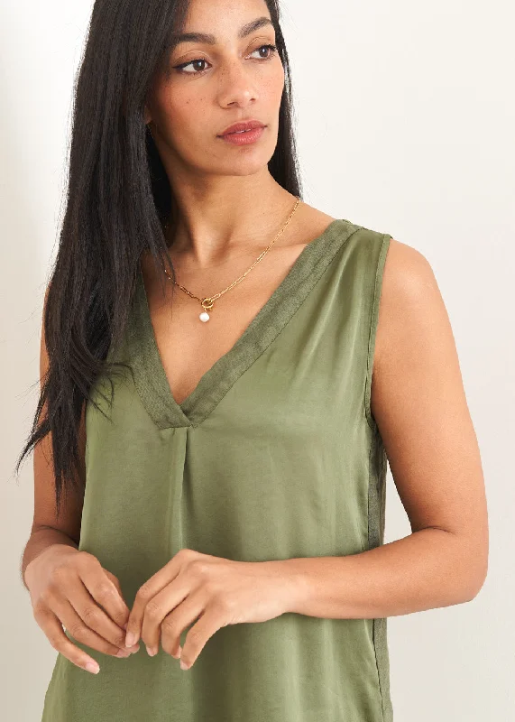 MIA LINEN BACK SLEEVELESS TOP - KHAKI