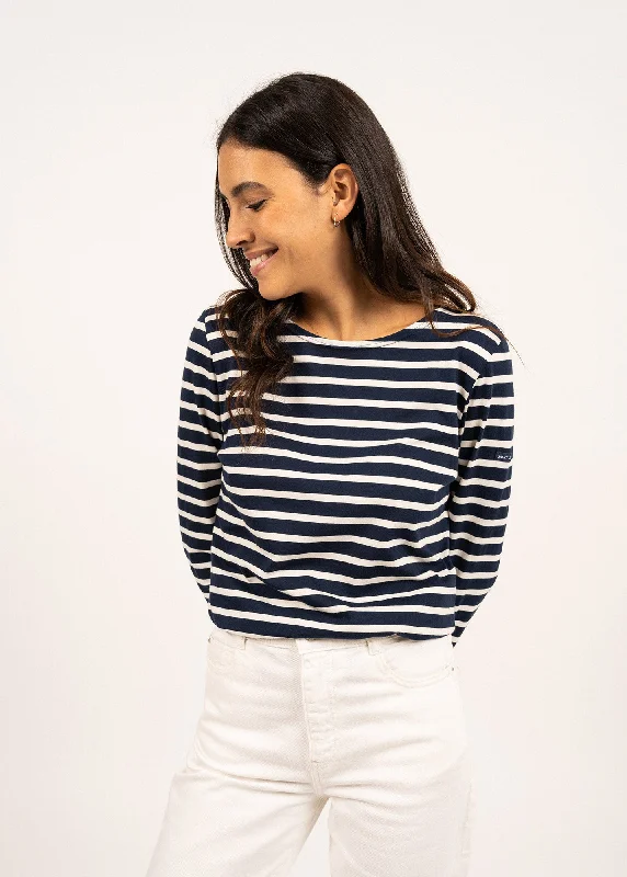 MINQUIDAME - Breton Striped Shirt with Long Sleeve | Soft Cotton | Women Fit (NAVY / ECRU)