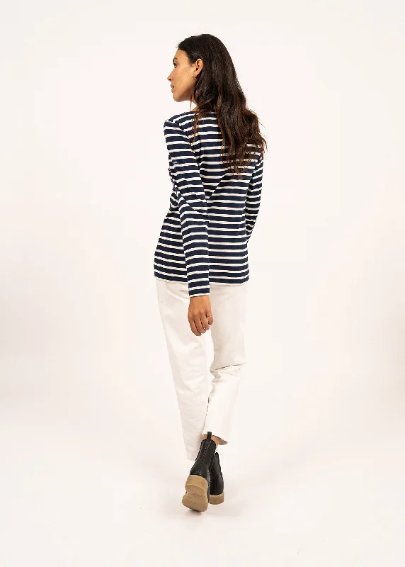 MINQUIDAME - Breton Striped Shirt with Long Sleeve | Soft Cotton | Women Fit (NAVY / ECRU)