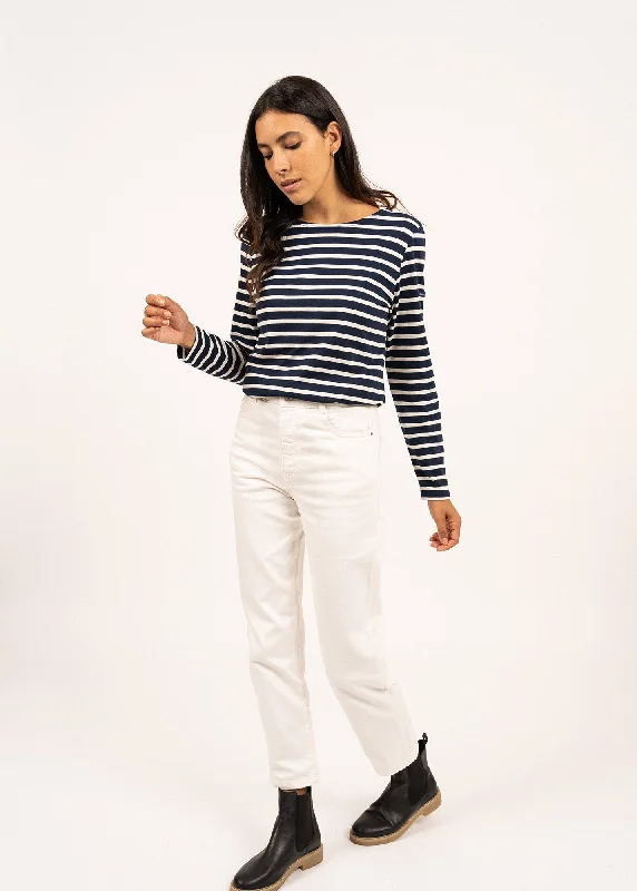 MINQUIDAME - Breton Striped Shirt with Long Sleeve | Soft Cotton | Women Fit (NAVY / ECRU)