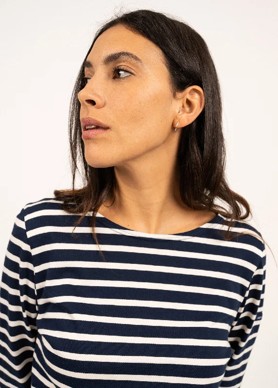 MINQUIDAME - Breton Striped Shirt with Long Sleeve | Soft Cotton | Women Fit (NAVY / ECRU)