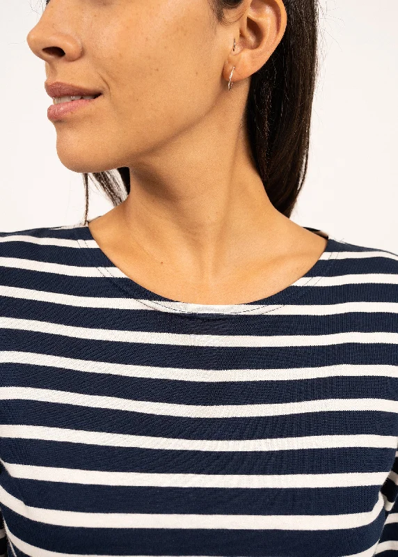 MINQUIDAME - Breton Striped Shirt with Long Sleeve | Soft Cotton | Women Fit (NAVY / ECRU)