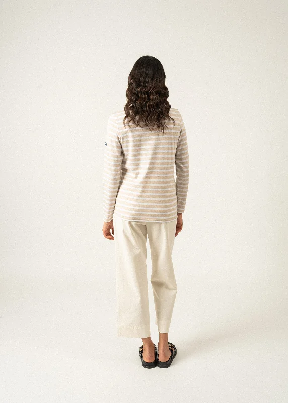 MINQUIDAME - Breton Striped Shirt with Long Sleeve | Soft Cotton | Women Fit (OATMEAL / WHITE)