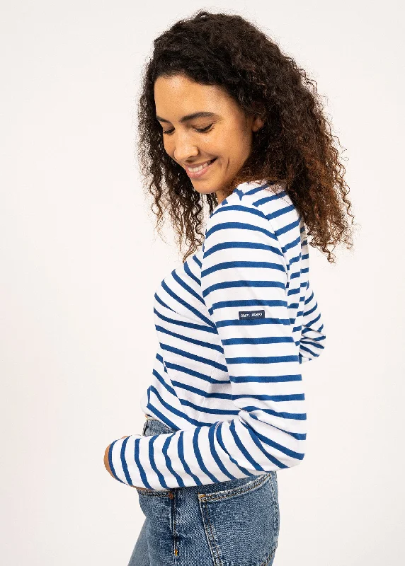 MINQUIDAME - Breton Striped Shirt with Long Sleeve | Soft Cotton | Women Fit (WHITE / ROYAL BLUE)