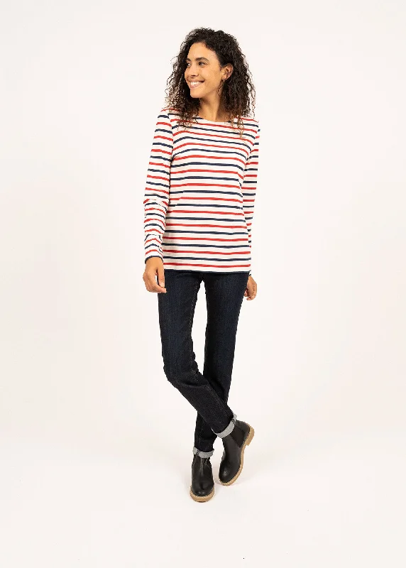 MINQUIDAME - Tri-color Breton Shirt for Women | Lightweight Cotton (ECRU / NAVY / RED)