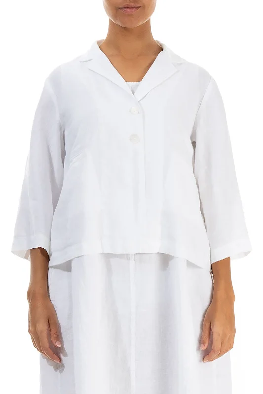 Notched Collar White Linen Jacket