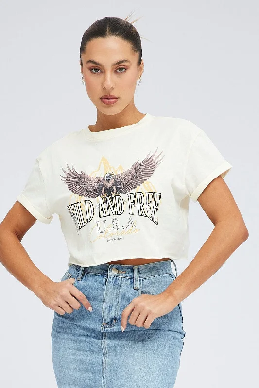 Nude Graphic Eagle Mountains Crop Oversized Tee T-shirt