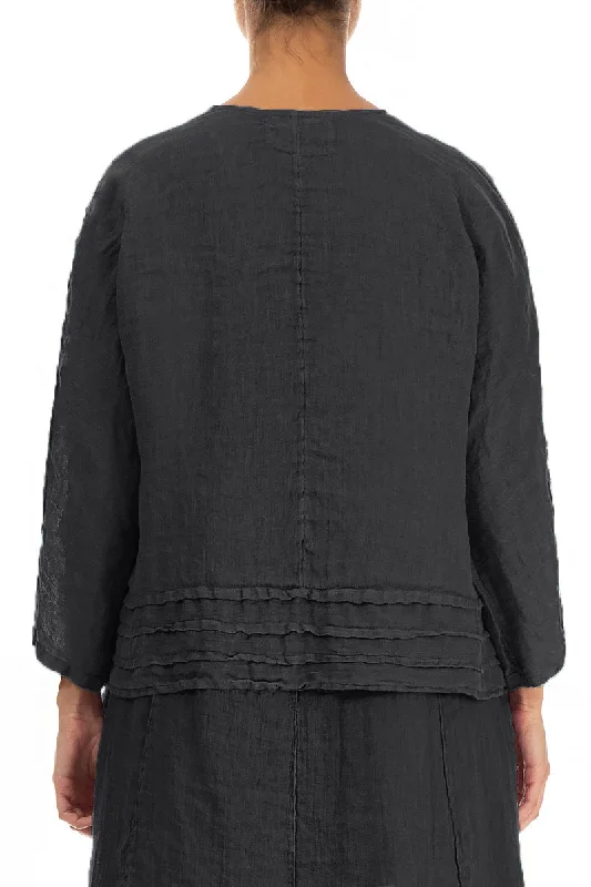 Open Graphite Gauze Linen Jacket