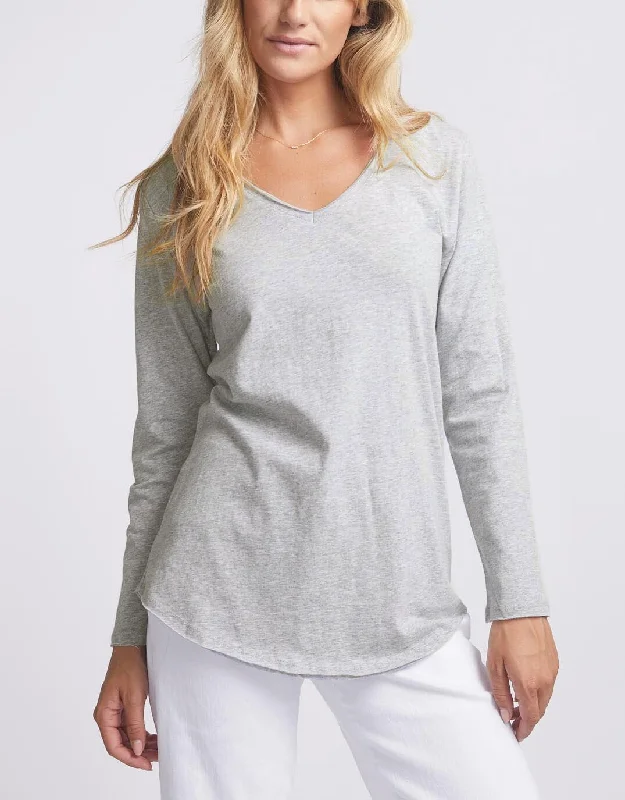 Original V-Neck Long Sleeve T-Shirt - Snow Grey