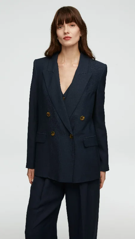 Peak Lapel Blazer in Viscose Linen Twill | Navy