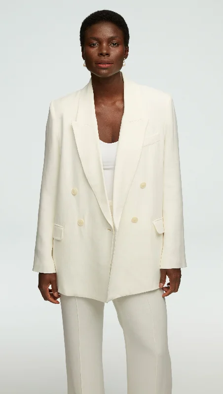 Peak Lapel Blazer in Viscose Wool Crepe | Ivory