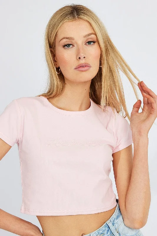 Pink Graphic Tee Crop Short Sleeve