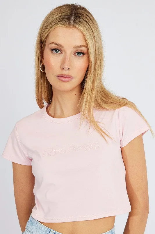 Pink Graphic Tee Crop Short Sleeve