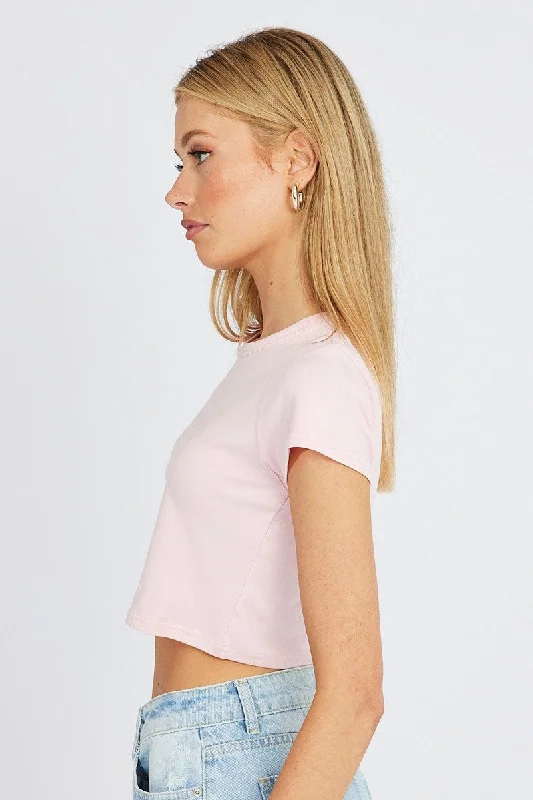 Pink Graphic Tee Crop Short Sleeve