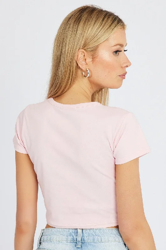 Pink Graphic Tee Crop Short Sleeve