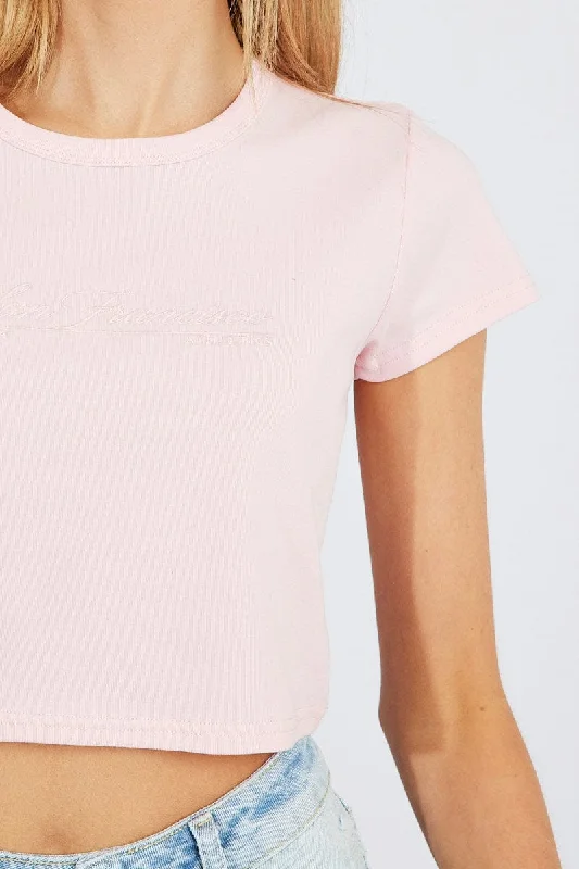 Pink Graphic Tee Crop Short Sleeve