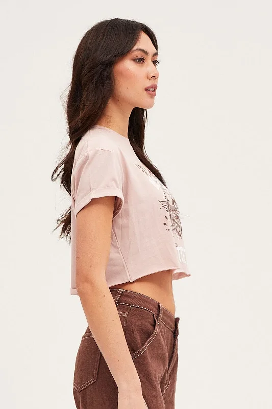 Pink Short Sleeve Crop Tee