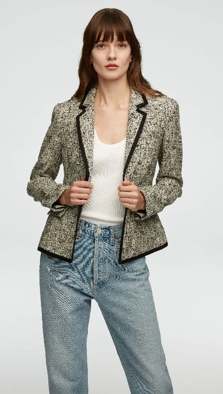 Piped Blazer in Spring Tweed | Ivory/Black Multi