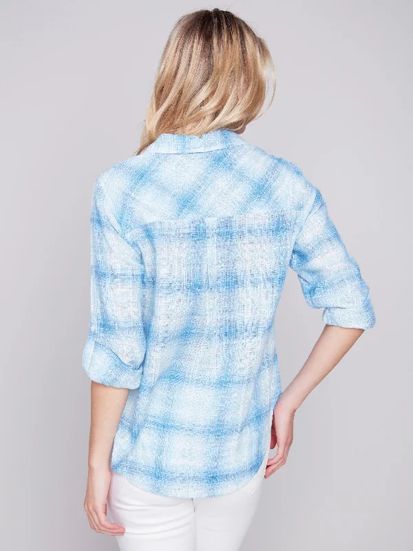 Plaid Cotton Gauze Shirt - Blue