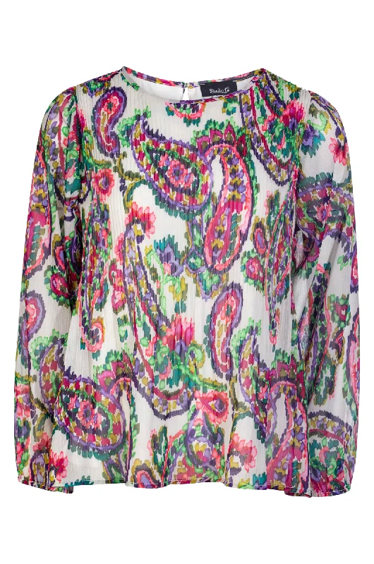 Pleated Chiffon Top | Multi Mosaic Paisley | 8573ZZ