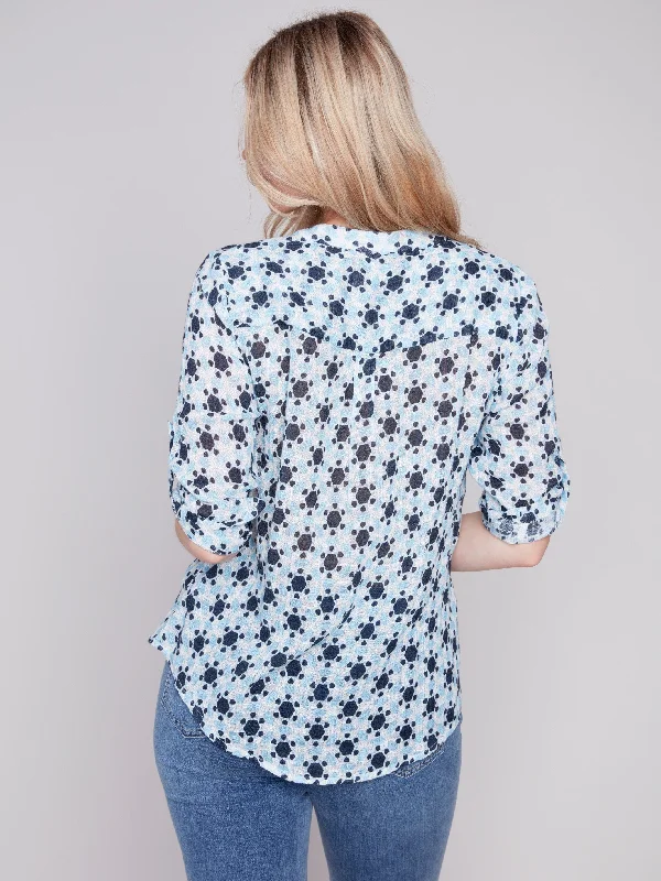 Printed Cotton Gauze Blouse - Geo