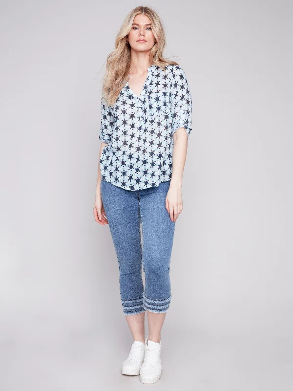 Printed Cotton Gauze Blouse - Geo